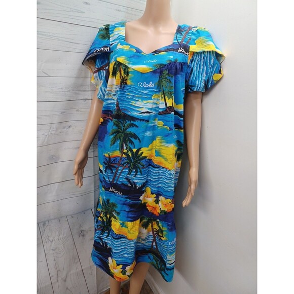 Vintage Muumuu Hawaiian Dress ALII FASHIONS Sz L Aloha Hawaii Vacation - Picture 1 of 11